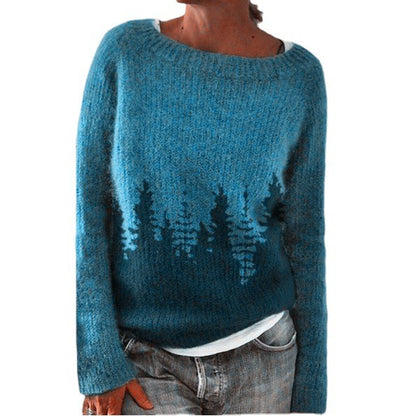 Women's Round Neck Loose Multicolor Pullover Sweater