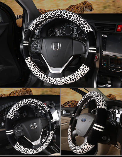 Leopard Print Winter Plush Steering Wheel Cover