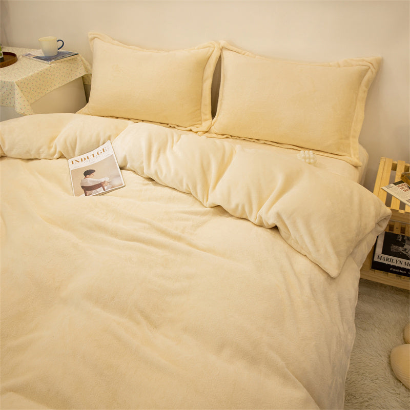 Four-piece Double-sided Fleece Duvet Cover Yellow