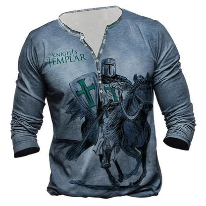 Men's Medieval Digital Print Long Sleeve T-shirt
