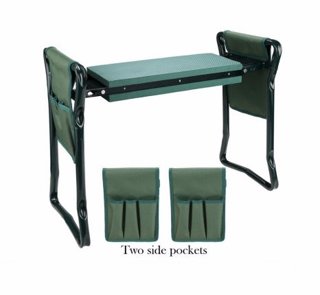 Foldable Garden Bench Chair with Tool Pouch