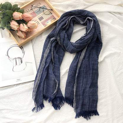Japanese Korean Striped Solid Color Cotton And Linen Scarf
