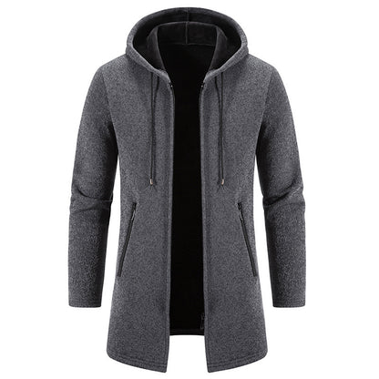 Autumn And Winter Fleece-lined Thickening Trendy Solid Color Men's Cardigan