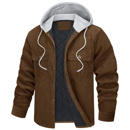 Corduroy Hooded Long Sleeve Cotton
