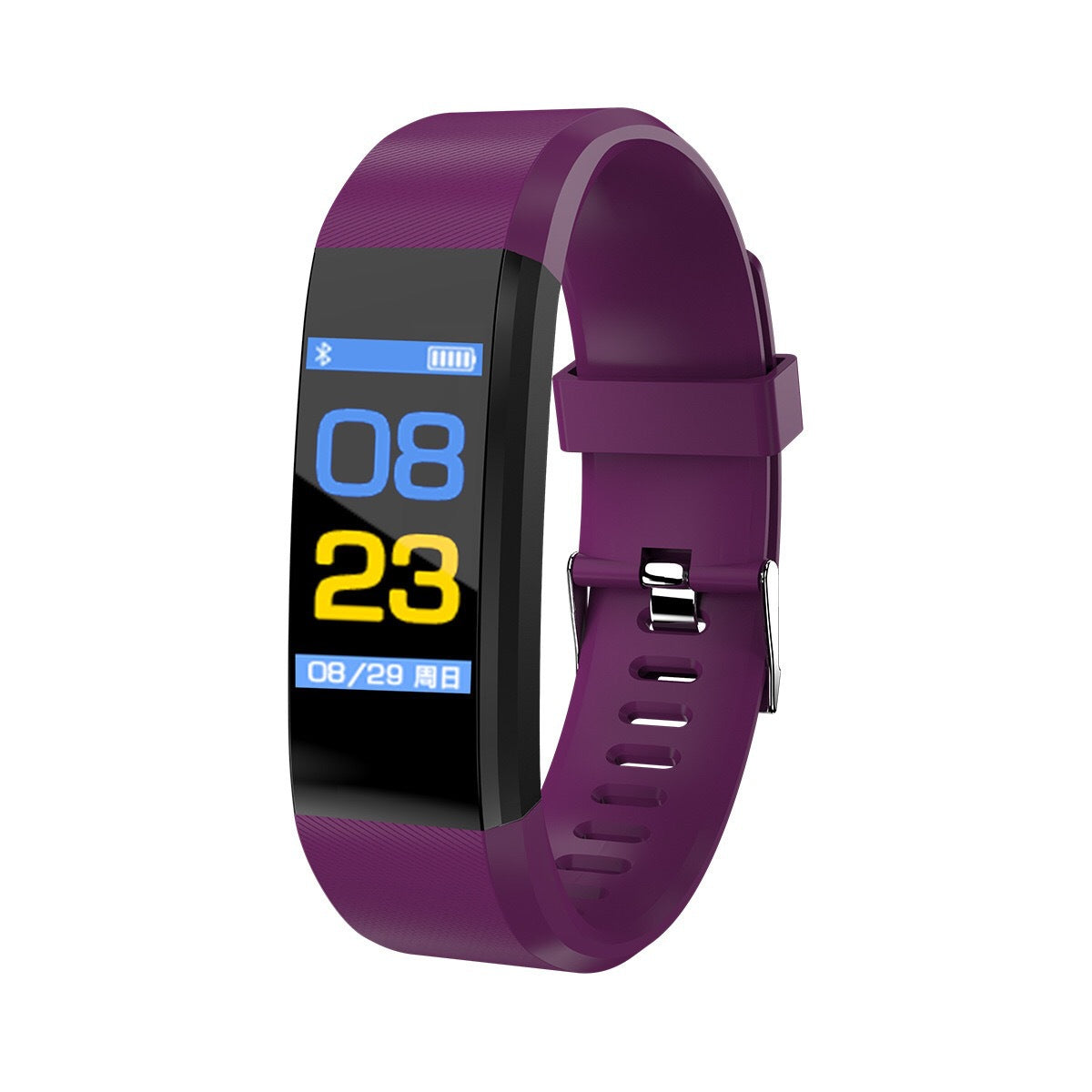 a purple activity watch with a large display