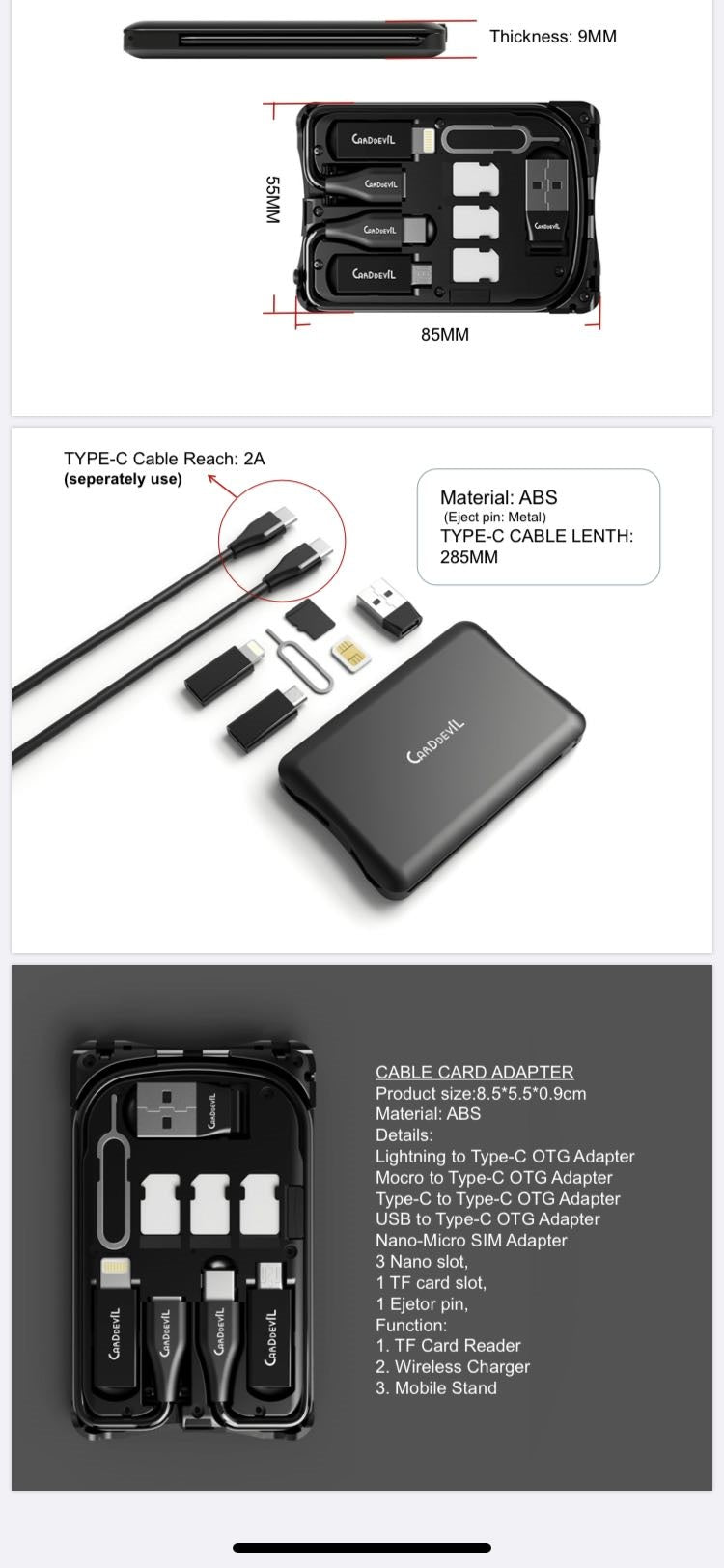 Multifunctional Travel Survival Card  All-in-One Data Cable