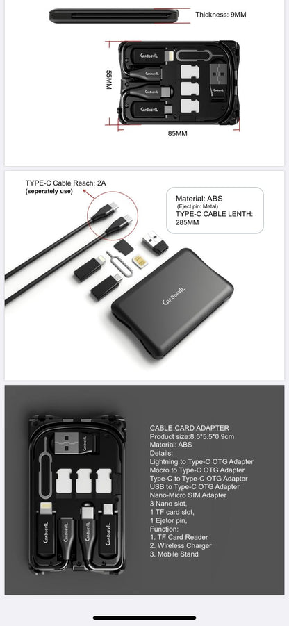 Multifunctional Travel Survival Card  All-in-One Data Cable