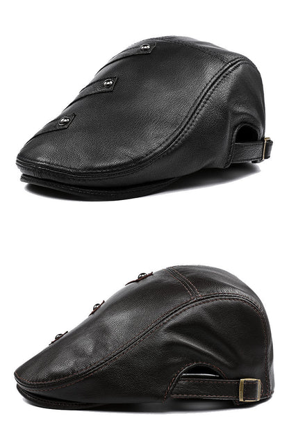 Autumn Winter Leather Men's Duck Tongue Beret