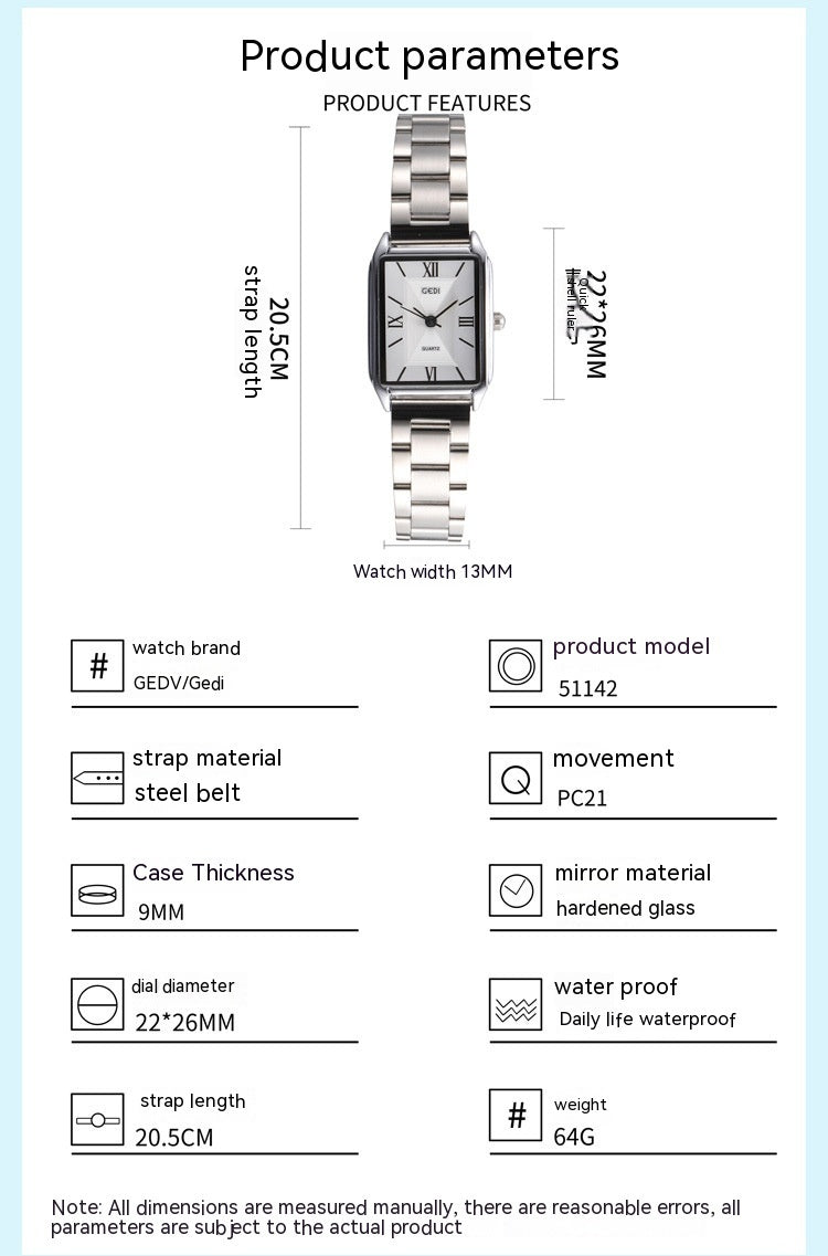 Square Women's Fashion Steel Belt Watch
