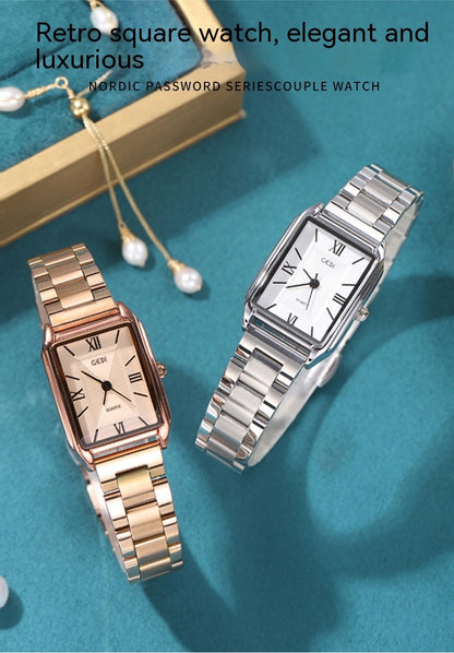 Square Women's Fashion Steel Belt Watch