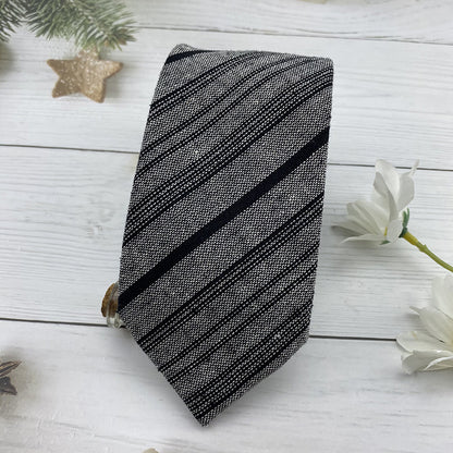 Autumn Winter British Style Knitted Cotton Linen Striped Tie