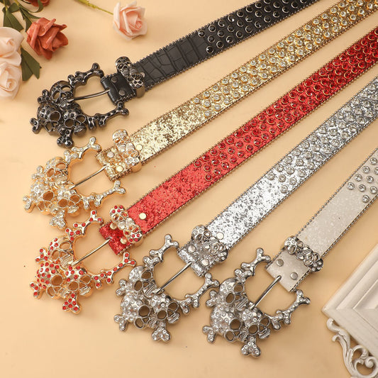 Diamond Inlaid Skull Rhinestone Belt