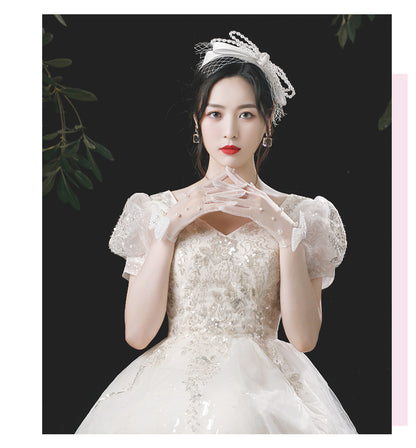 Bridal Handmade Pearl White Bow Gloves