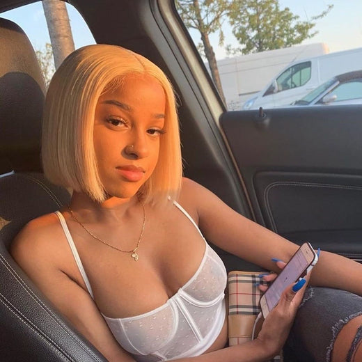 613 Blonde Bob Short Straight Human Hair Wig