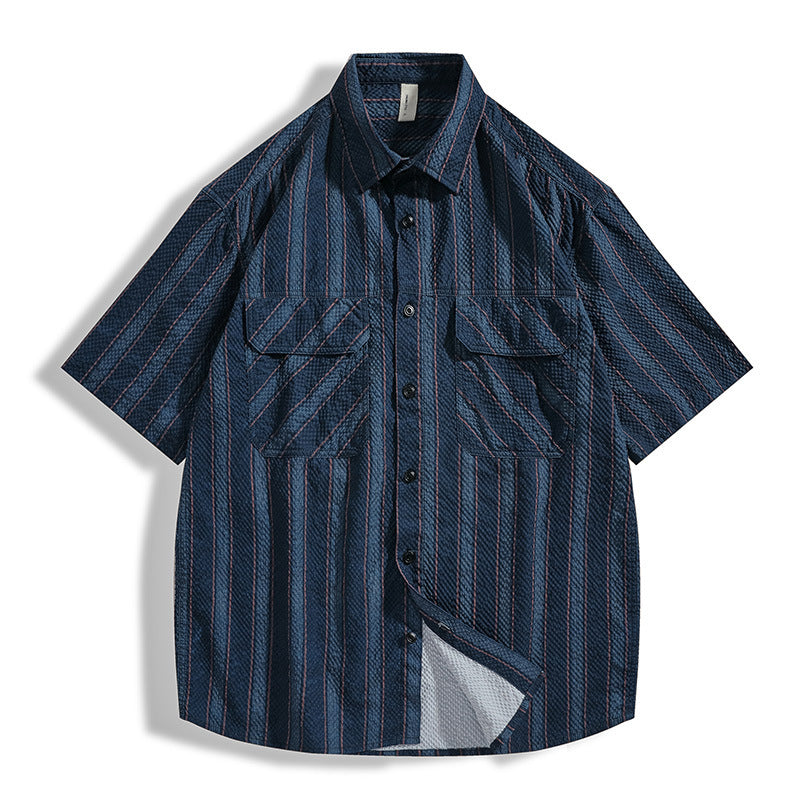 Men's Summer Seersucker Striped Short Sleeve Shirt