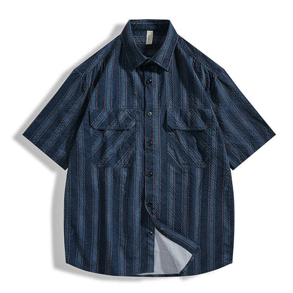 Men's Summer Seersucker Striped Short Sleeve Shirt