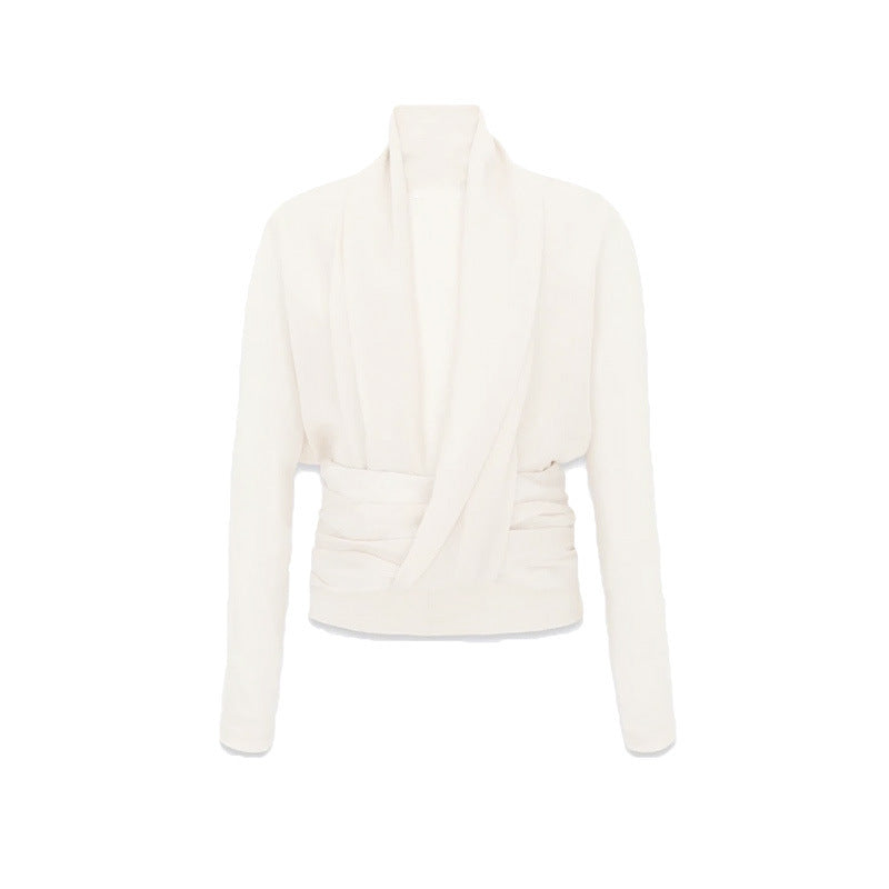 French Drape Pleated Long Sleeve Shirt