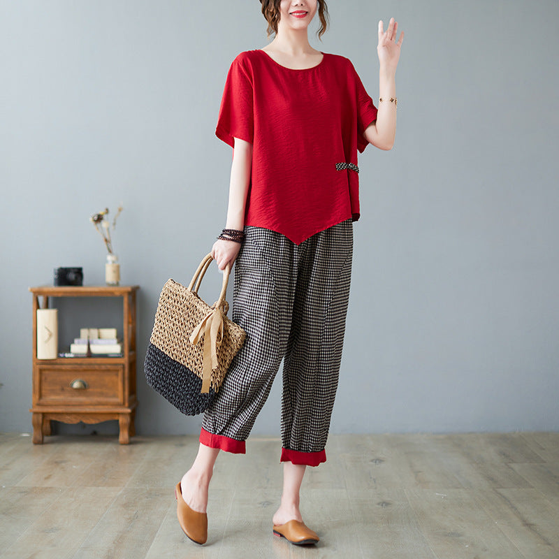 New Chinese Style Buckle Irregular Top Two-piece Set For Women