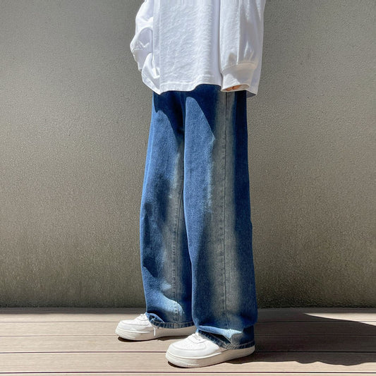 High-end Wide Leg Slimming Motorcycle Stitching Jeans