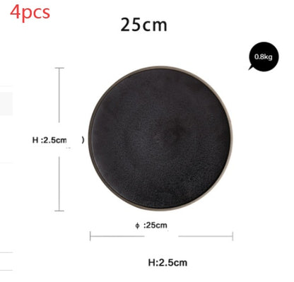 Black Crystal Ceramic Dessert Plate Round Flat Plate