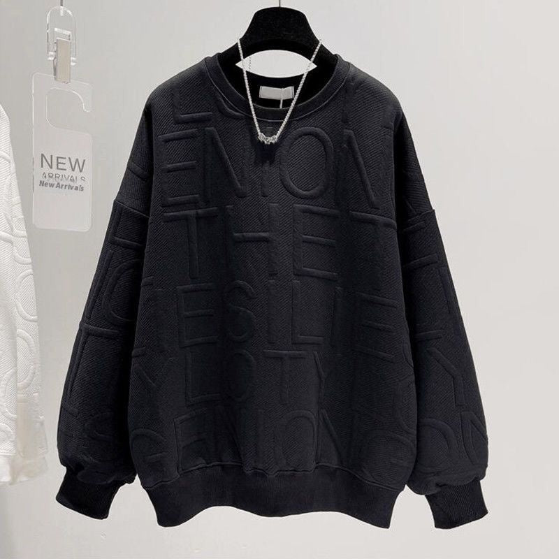 Men's and Women's 3D Letter Loose Long Sleeve Top