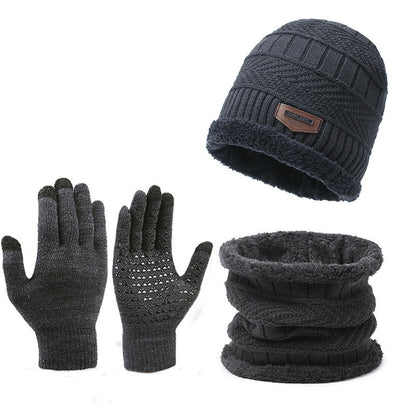 Men's Winter Scarf Gloves Hat Three-piece Set