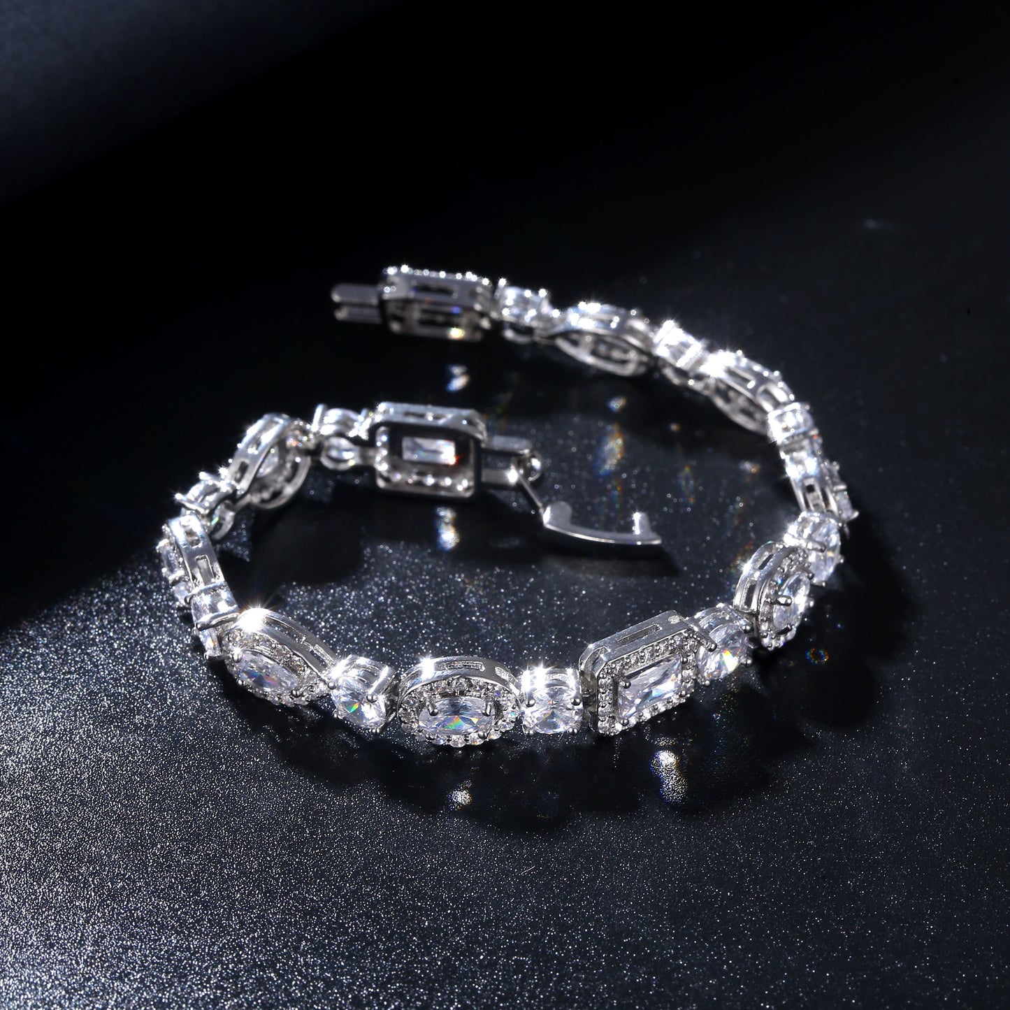 Water Drop Multi-Shape Horse Eye Zircon Bracelet in White Copper for Elegant Female Accessory