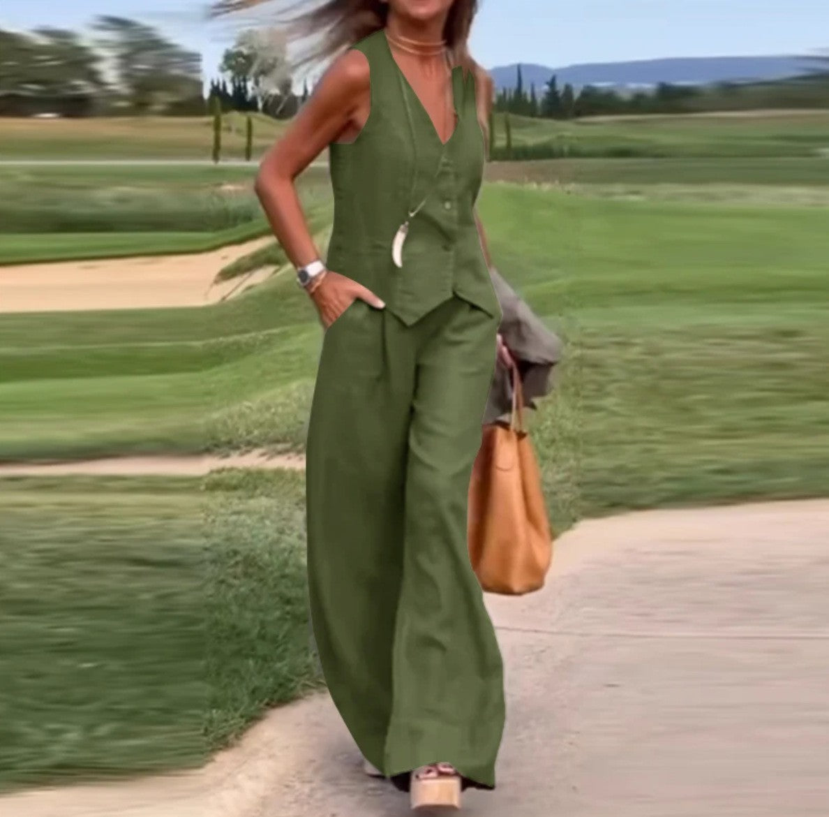 Women's Casual Solid Color Vest Trousers Suit