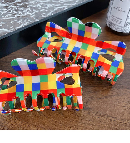 Chessboard Lattice Hair Clip Elegant Acetic Acid