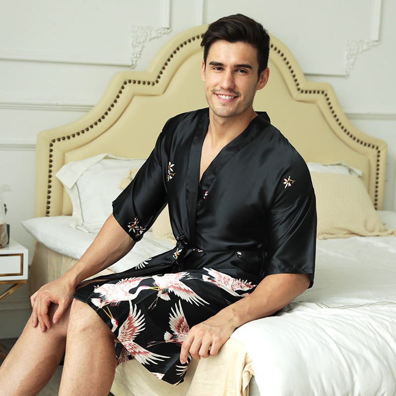 Printed Silk Nightgown Men's Groom Morning Gown Pajamas