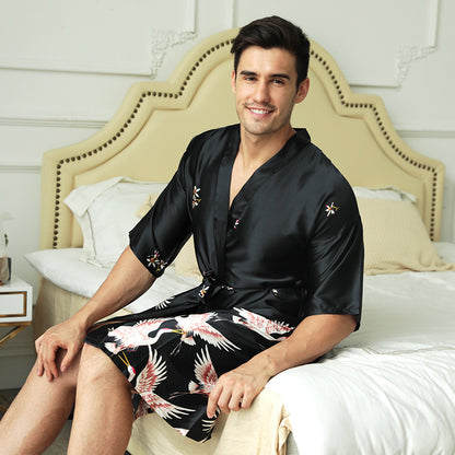 Printed Silk Nightgown Men's Groom Morning Gown Pajamas