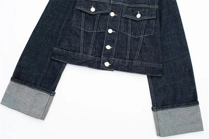 New Women's Hemming Sleeve Denim Jacket Coat Trousers