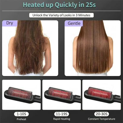 2 In 1 Hair Straightener Hot Comb Curling Brush