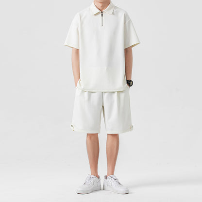 Polo Shirt Sports Shorts Solid Color Couple Suit