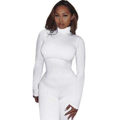 Solid Color Fleece-Lined Long Sleeve Yoga Jumpsuit for Autumn and Winter