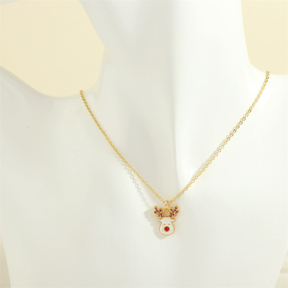 Christmas Necklace, Santa, Snowman, Rhinestones