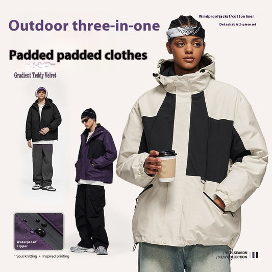 Outdoor 3-in-1 Fleece-lined Removable Down Cotton Jacket