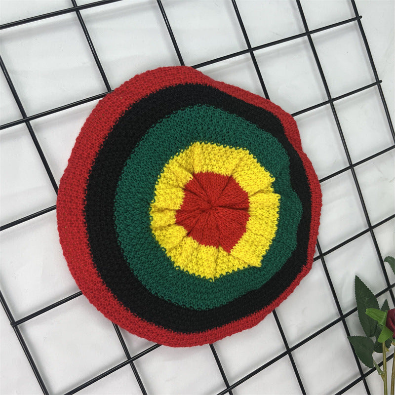 Hand Crocheted Wool Beret Jamaica Colorblock