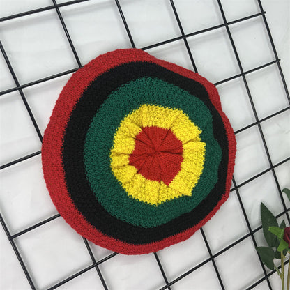 Hand Crocheted Wool Beret Jamaica Colorblock