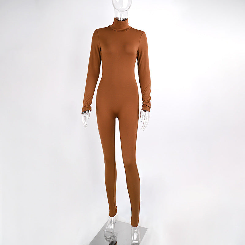 Solid Color Fleece-Lined Long Sleeve Yoga Jumpsuit for Autumn and Winter