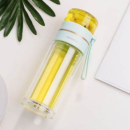 Glass Water Bottle with Tea Infuser and Double Wall