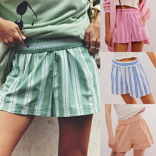 Striped Elastic Pocket Beach Shorts