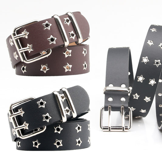Women's Casual Star Double Row Air Hole Belt