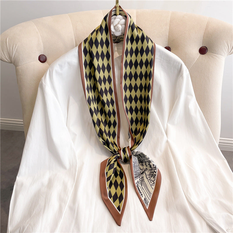 Thin Houndstooth Silk Scarf - Hair Tie