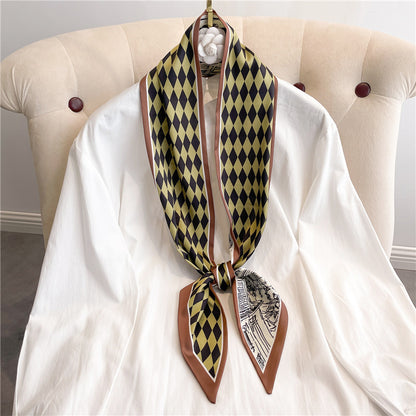 Thin Houndstooth Silk Scarf - Hair Tie