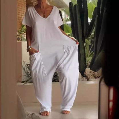 Oversized V-neck Pocket Jumpsuit