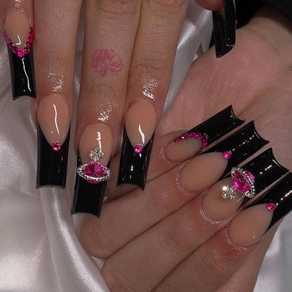 Black Edge Rhinestone Fake Nails