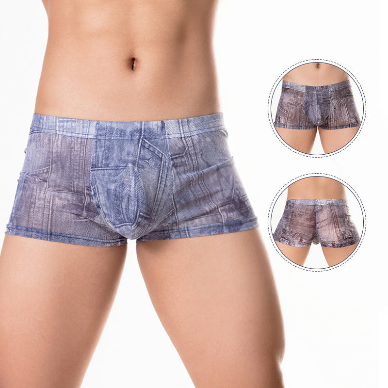 Men's Denim Print Low Waist Boxer Briefs