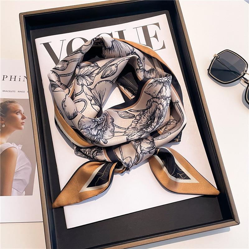 Thin Houndstooth Silk Scarf - Hair Tie