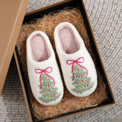 Fashion Bowknot Christmas Tree Cotton Slippers